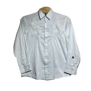 Roar Shirt Mens XXL‎ Long Sleeve Button Up Shirt White Y2K Embossed Style